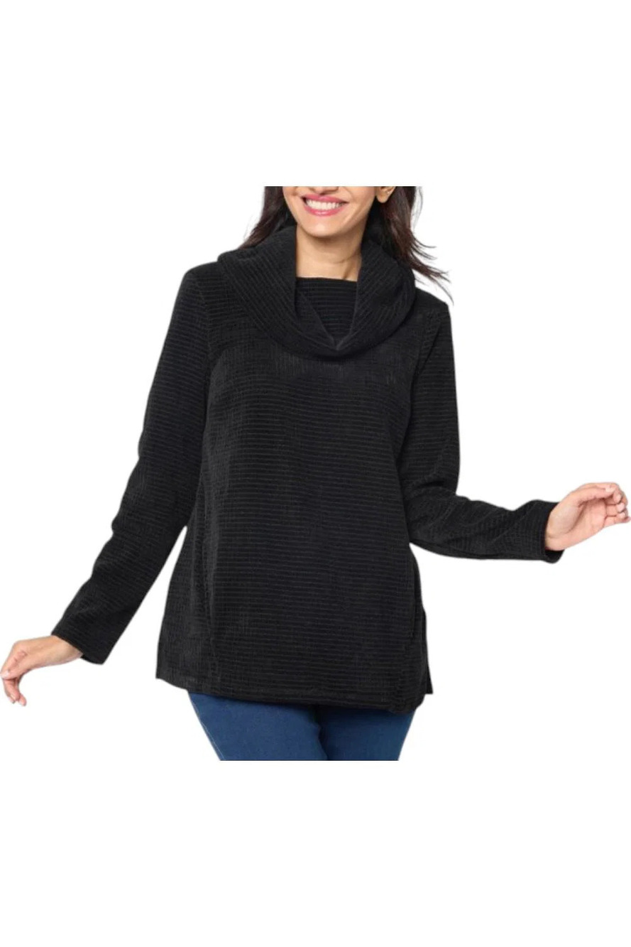Nina Leonard Women's Cowl Neck Chenille Sweater Black - Regular